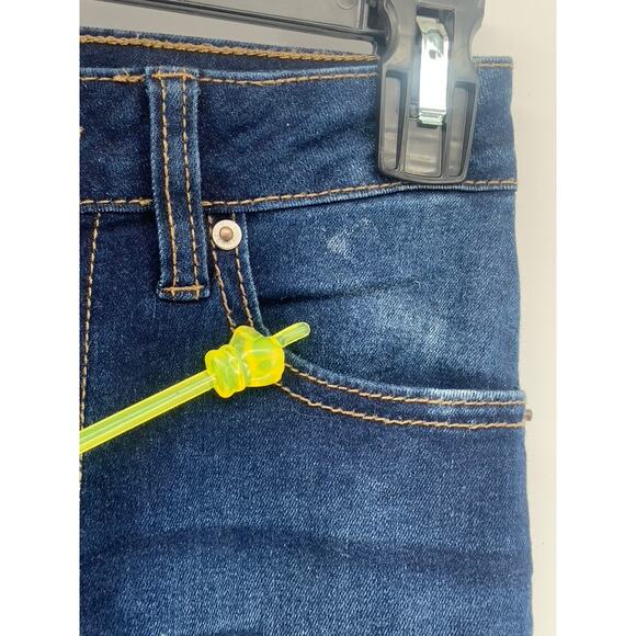 YMI Women's Dark Blue Denim Distressed Frayed Flare Y2K Jeans SZ 1/25 - Picture 5 of 13